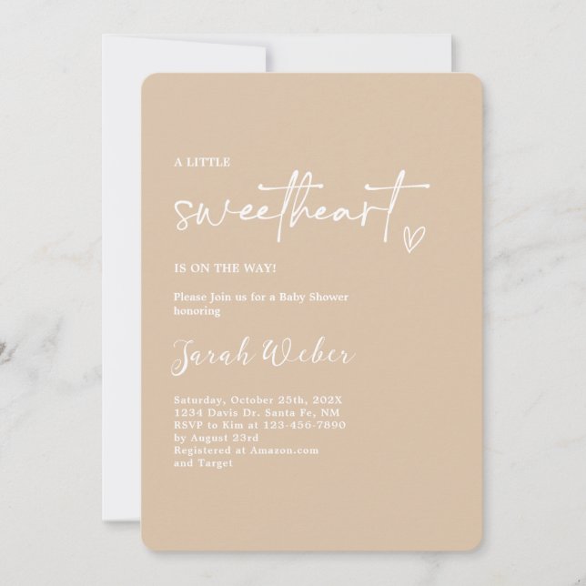 Invitation Taupe minimaliste petit Baby shower amoureux (Devant)