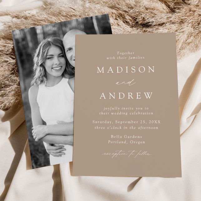 Invitation Taupe Modern Elegance Photo Wedding (Créateur téléchargé)