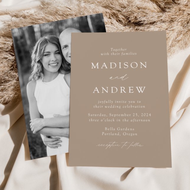 Invitation Taupe Modern Elegance Photo Wedding (Créateur téléchargé)