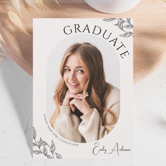 Invitation Taupe moderne Leaf 2 Photo Graduation Party (Créateur téléchargé)