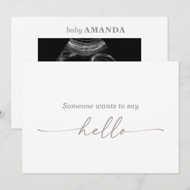 Invitation Taupe Muted Gray Ultrasound Photo Pregnancy Card (Devant / Derrière)