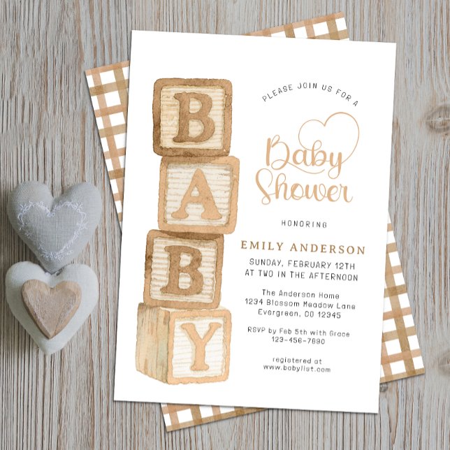 Invitation Taupe Neutral Baby Blocks Cottage Baby Shower  (Baby Shower Invite)