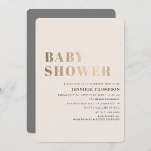 Invitation Taupe neutre simple et Baby shower d'or