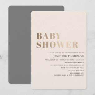 Invitation Taupe neutre simple et Baby shower or