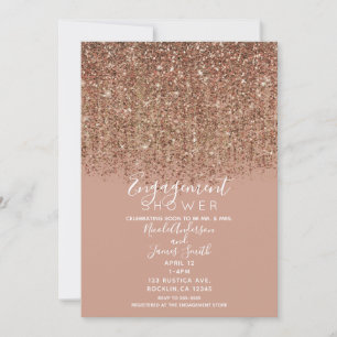 Invitation Taupe rose et bronze doré pailleté douche de fianç