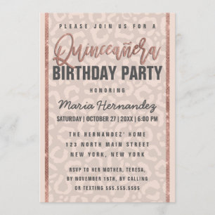Invitation Taupe Rose Rose Parties scintillant or Cheetah Qui