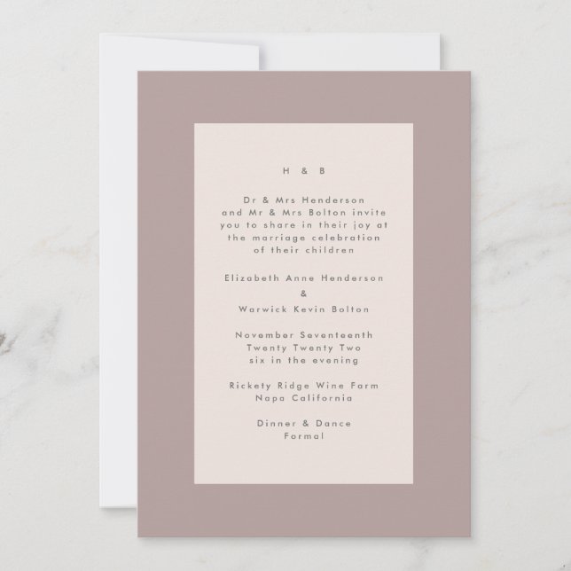 Invitation Taupe sur beige moderne minimaliste simple Mariage (Devant)