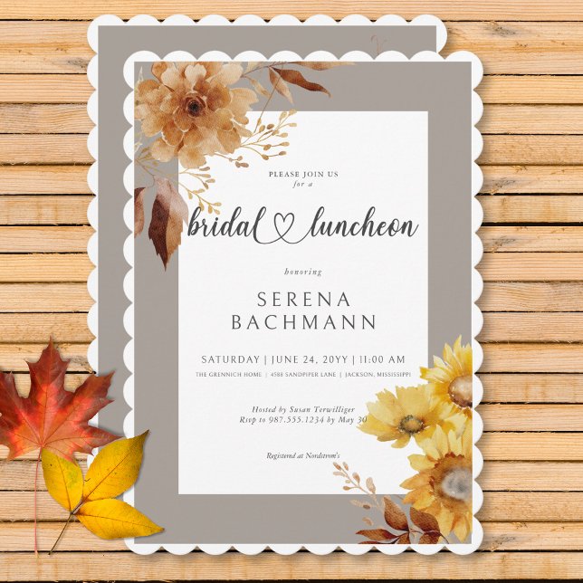 Invitation Taupe Taupe Taupe Taupe Blanc Bridal Déjeuner Rust (Rustic Autumn Sunflower Taupe White Bridal Lunch Invitation)