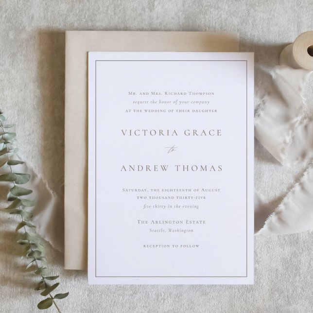 Invitation Taupe Typographie simple Mariage officiel (Taupe Simple Typography Formal Wedding Invitation)
