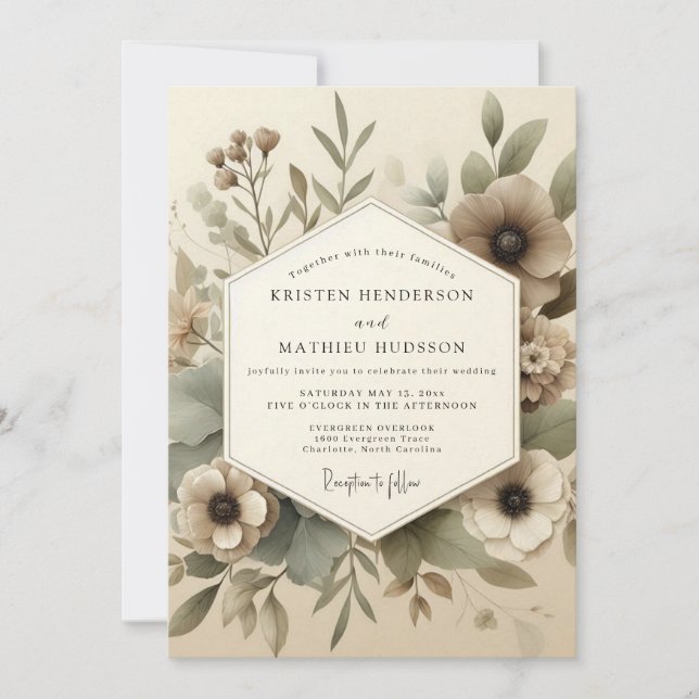 Invitation Taupe Woodland Bloom Wedding (Devant)