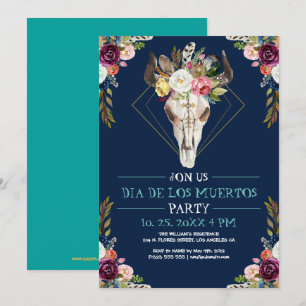 Invitation Taureau de sucre fleur tribale Dia De Los Muertos