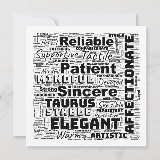Invitation Taureau Nuage de mots d'inspiration du zodiaque (Devant)