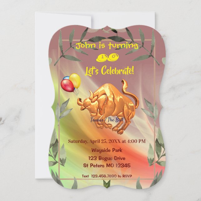 Invitation Taurus d'anniversaire Abstrait rouge (20 avril - 2 (Devant)