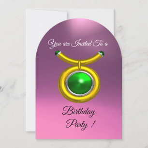 INVITATION TAURUS, OR, VERT ROSE LILAC ZODIAC ANNIVERSAIRE