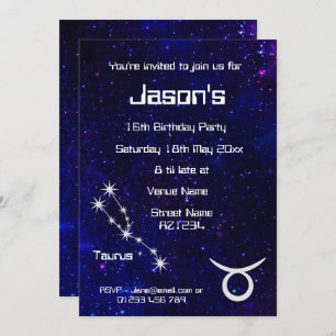Invitation Taurus personnalisé Zodiac Galaxy Party