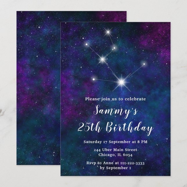 Invitation Taurus Zodiac Constellation fête d'anniversaire (Devant / Derrière)