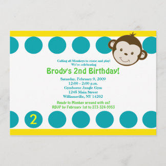 Invitation {TBA} Mod Singe Bleu/Jaune Anniversaire 5x7