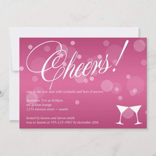 Invitation Tchin martini rose éclat bulle célébration (Devant)