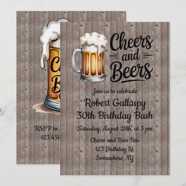 Invitation Tchin-Tchin et Bières Fête d'Anniversaire Adulte (Devant / Derrière)
