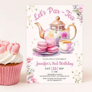 Invitation Tea Anniversaire Fille Rose Let's Par-Tea