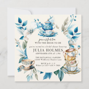 Invitation Tea aquarelle   Fête des mariées florale bleue