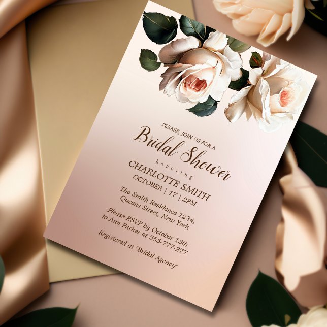 Invitation Tea Blush Fête des mariées Rose d'huile beige (Créateur téléchargé)