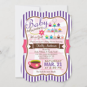 Invitation Tea Brown et rose, Baby shower Cupcake