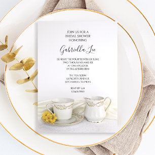 Invitation Tea Cup avec Fête des mariées de marguerites jaune