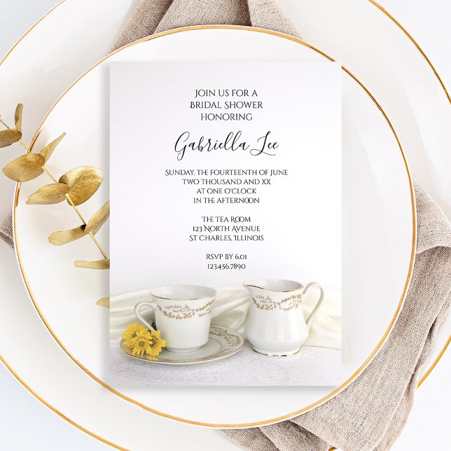 Invitation Tea Cup avec Fête des mariées de marguerites jaune (Créateur téléchargé)
