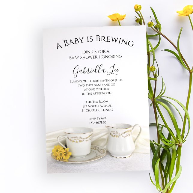 Invitation Tea Cup avec marguerites jaunes Bébé brasse Douche (Créateur téléchargé)