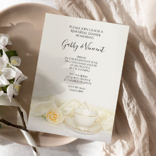 Invitation Tea Cup avec Rose Blanche Mariage Dîner de répétit