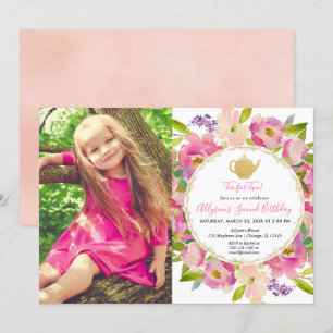 Invitation Tea for Two, Girl 2e anniversaire photo florale
