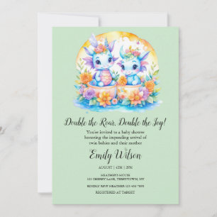INVITATION TEA GREEN PLANCHER DRAGONS FLORAUX BABY SHOWER JUM