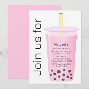 Invitation Tea moderne tendance blanc et rose Boba Anniversai