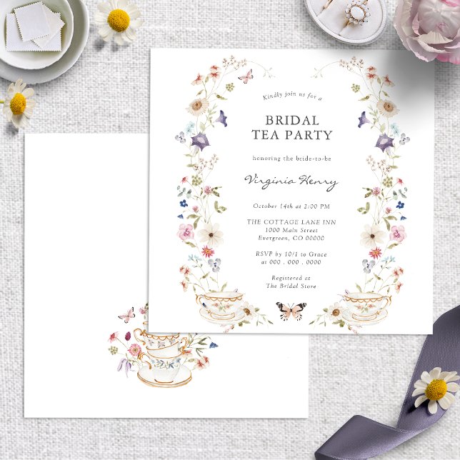 Invitation Tea Party (Elegant Floral Bridal Tea Party Invitation with Butterflies by Painted Paperie
)
