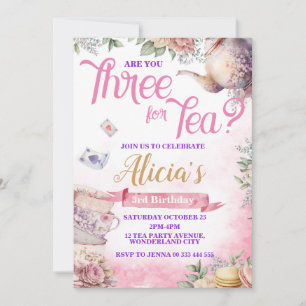 Invitation Tea Party 3e anniversaire, Tea Time Party