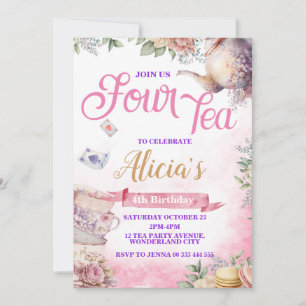 Invitation Tea Party 4e anniversaire, Tea Time Party