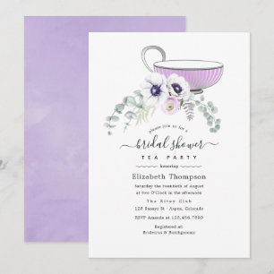 Invitation Tea Party à Fête des mariées florale violet poussi
