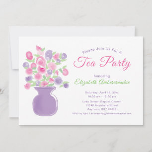 Invitation Tea Party à l'aquarelle rose et violet