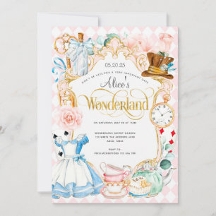Invitation Tea party Alice au pays des merveilles rose fille
