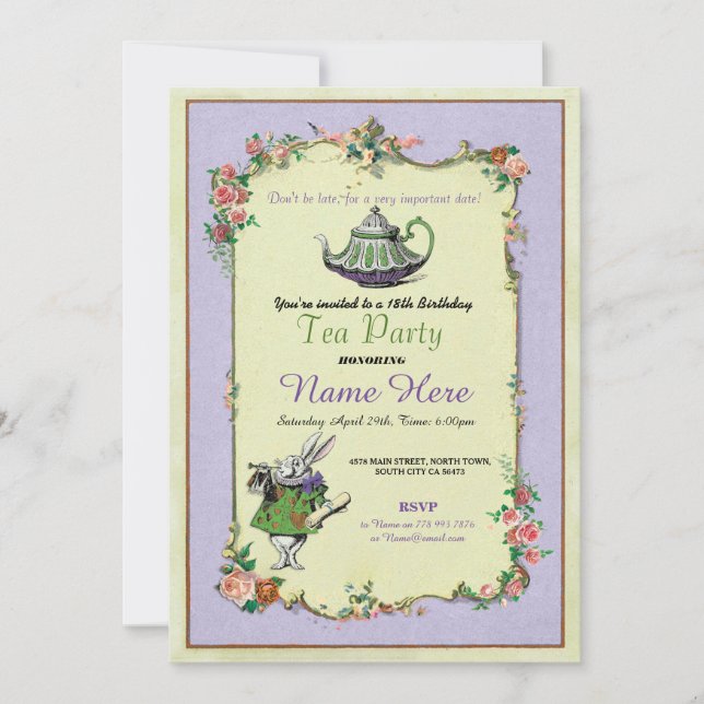 Invitation Tea Party Anniversaire Alice au pays des merveille (Devant)