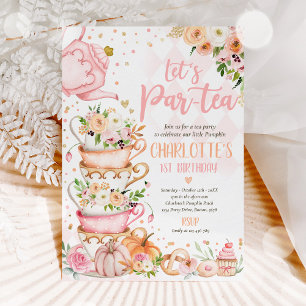 Invitation Tea Party Anniversaire Citrouille Automne Floral P