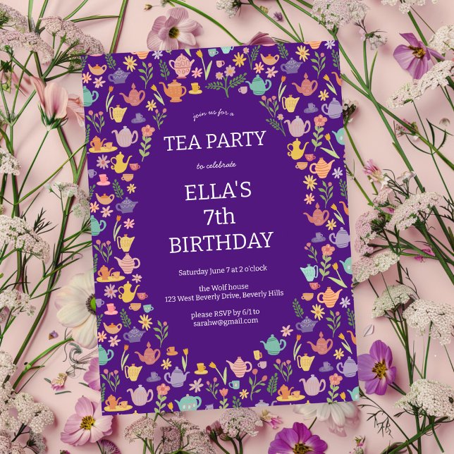 Invitation Tea Party Anniversaire Cute Custom coloré Floral (Tea Party Birthday Cute Custom Colorful Floral Invitation
)