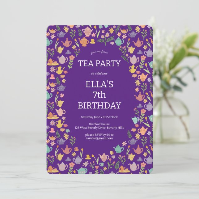Invitation Tea Party Anniversaire Cute Photo personnalisée (Debout devant)