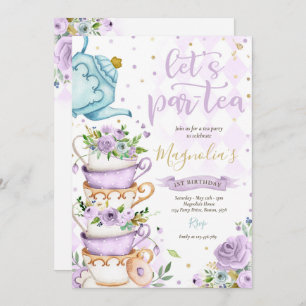 Invitation Tea Party Anniversaire Fille Purple Or Floral Par 