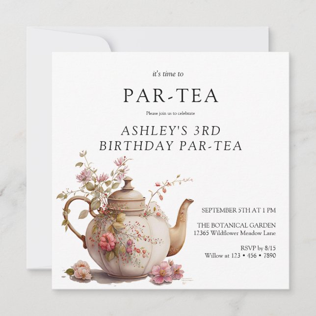 Invitation Tea Party | Anniversaire floral | Tout âge (Devant)