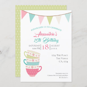 Invitation Tea Party Anniversaire Personnalisé couleur