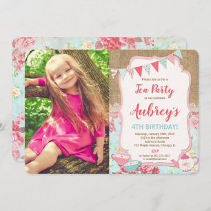 Invitation Tea party anniversaire photo shabby chic burlap gi
