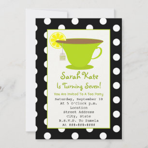 Invitation Tea Party Anniversaire - Polka Dot & Green