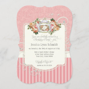 Invitation Tea Party Aquarelle Rose élégante fête d'anniversa